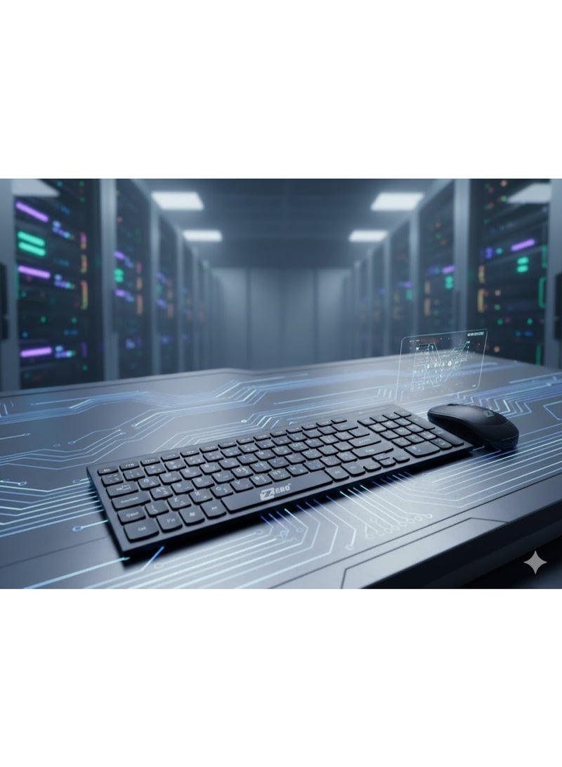 زيرو طقم لوحة مفاتيح وماوس لاسلكي زيرو ZR-5906 - تصميم نحيف - رمادي غامق وأسود - يدعم العربية والإنجليزية - Image 3